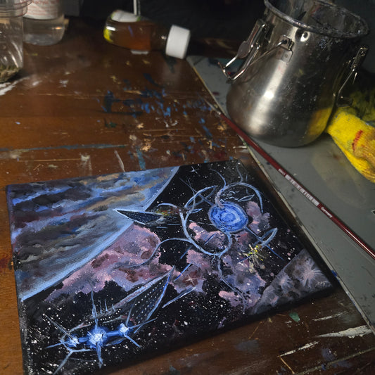"Horror Space Portal" Oil on stretched canvas, 5x7in